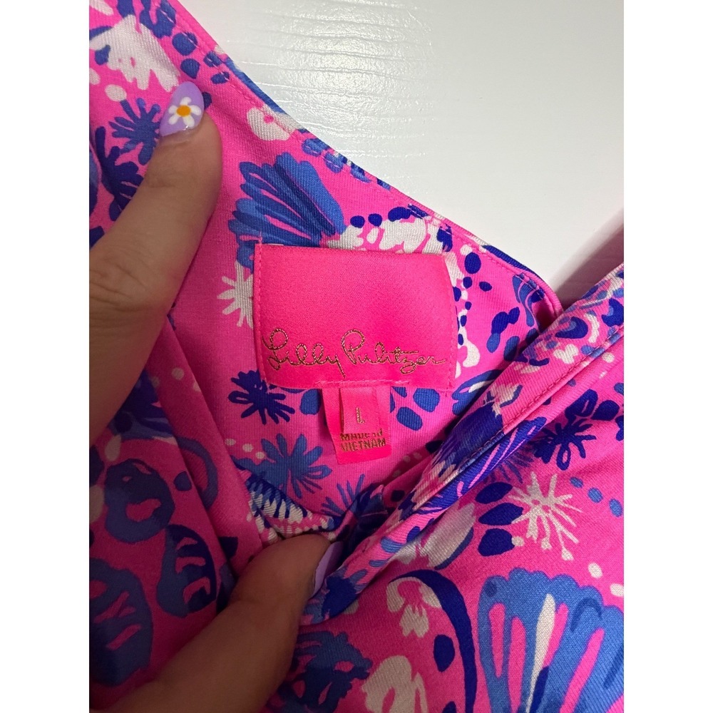 Lilly Pulitzer Solana Pink Blue One Shoulder Maxi Dress Large Resort Wear - Picture 4 of 6